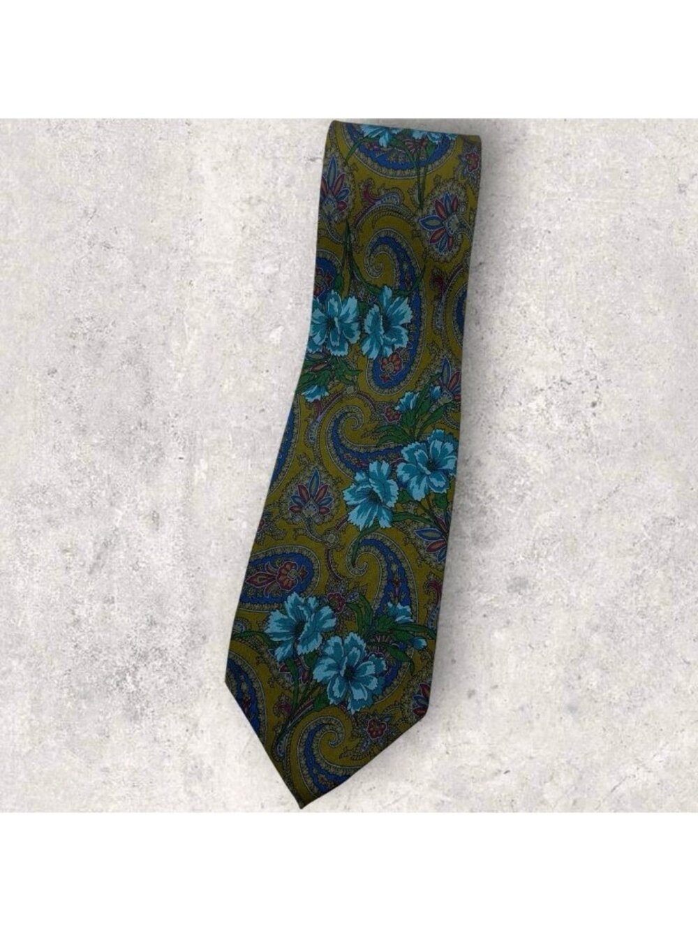 KENZO VINTAGE Silk Tie ITALY Green Blue Paisley W:3.5" EUC